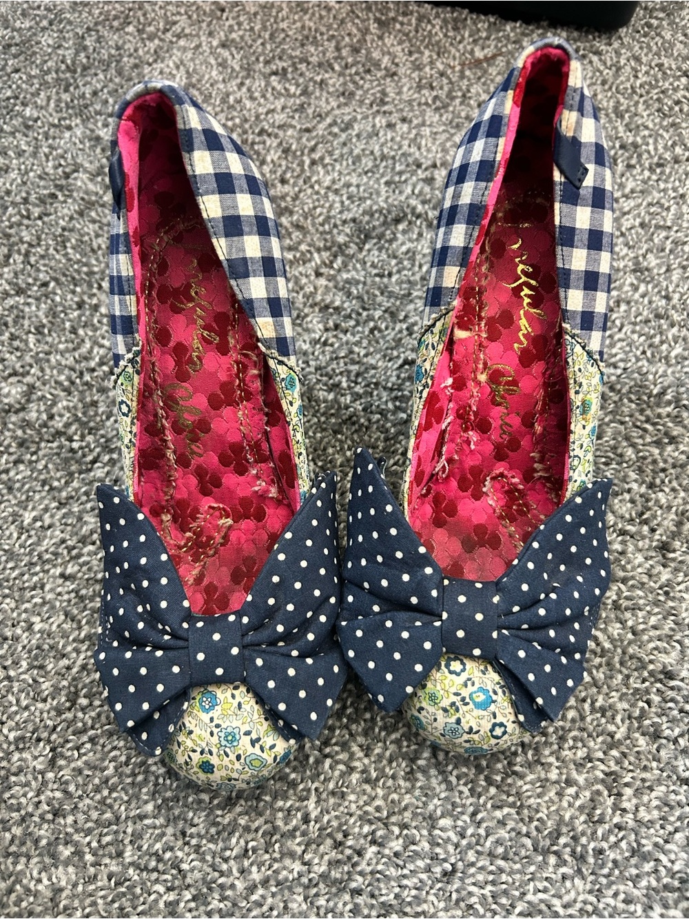 Irregular Choice Trinkletina Blue Polka Dot Gingham Floral